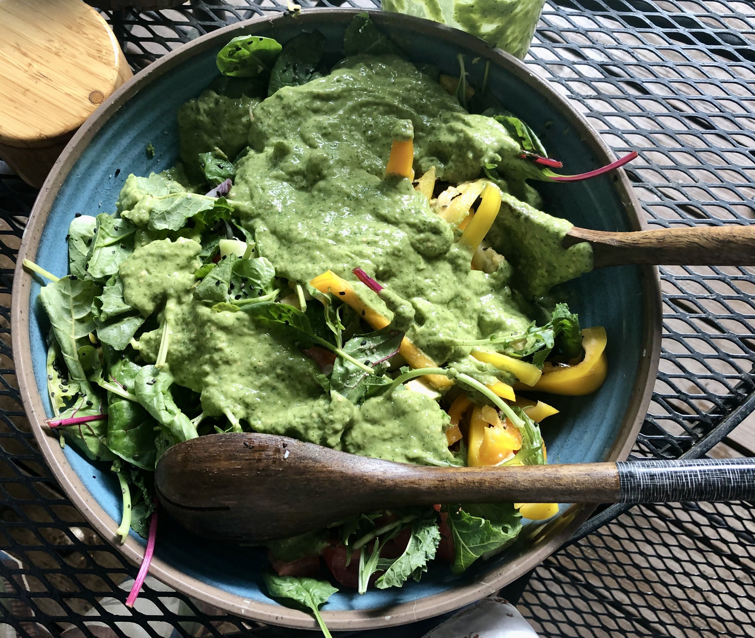 tomato salad in tomatillo creaminess